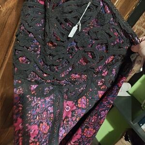 Free People Black and Pink Floral Lace Dress